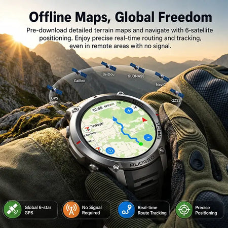 2026 Military Satellite Offline Map GPS Smart Watch Men 1.43''AMOLED Bluetooth Call Compass 5ATM Waterproof 170+Sport Smartwatch by InterCyprus Trading Ltd