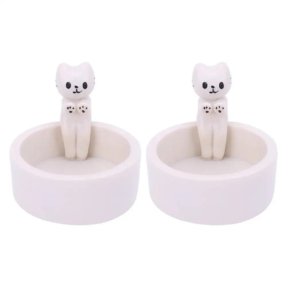 Kitten Aromatherapy Candlestick Resin Cat Candle Holder 2Pcs White