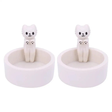 Kitten Aromatherapy Candlestick Resin Cat Candle Holder 2Pcs White