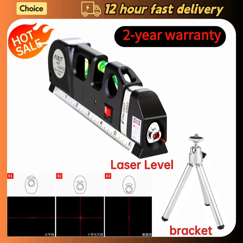 Laser Level Line Tool Kit Pro &ndash; Cross Line Projection with bracket
