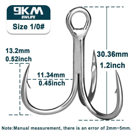 High-Performance Fishing Treble Hooks for Saltwater &amp; Freshwater Szie1-0 Gap-11.34mm / 100 Pcs