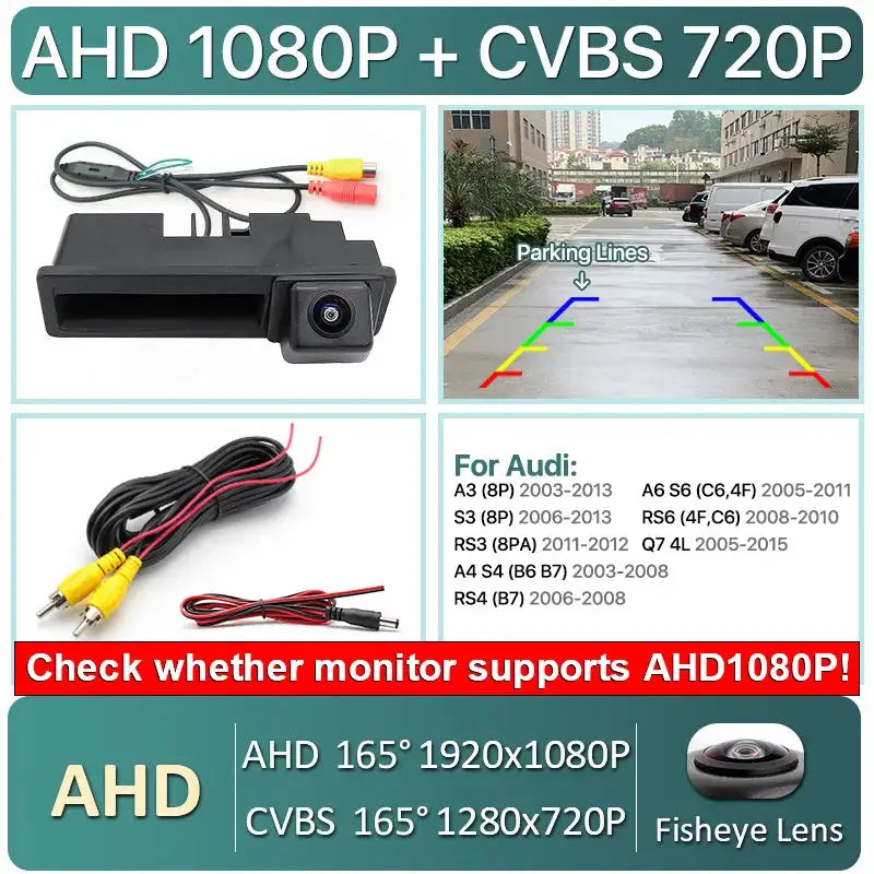 AHD 1080P 170° Car Rear View Trunk Handle Camera For Audi A1 A3 A4 A6 A6L S5 Q5 Q7 2005-2012 Vehicle Dynamic Trajectory by InterCyprus Trading Ltd