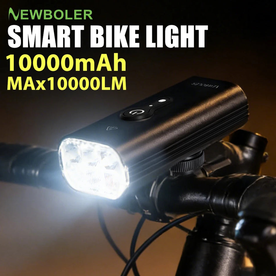 10000LM Smart Bike Light with 10000mAh USB Rechargeable Aluminum Headlamp
