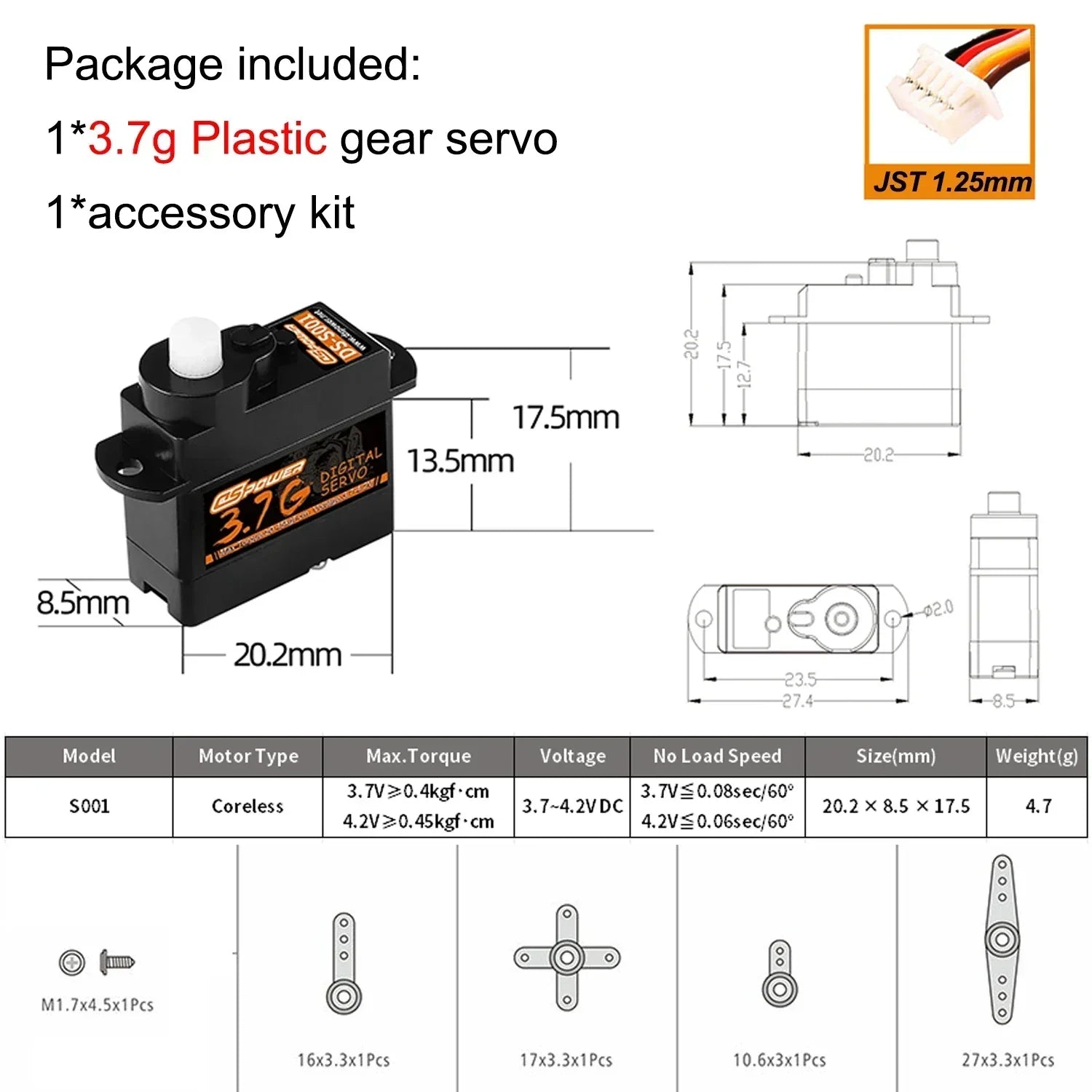 DSPOWER Micro Servo &ndash; Precision Performance for RC Vehicles 3.7G S001 JST1.25