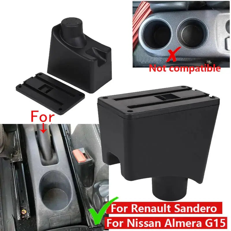 Center Console Armrest Box with ABS Leather for Dacia Renault Sandero by InterCyprus Trading Ltd