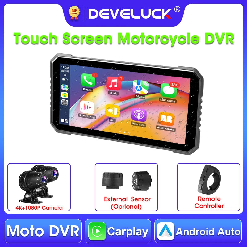 Develuck 6.25 ίντσες 4K 1080P DVR Πλοήγηση GPS για Μοτοσικλέτα