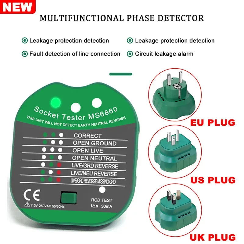 Socket Tester MS6860 &ndash; Accurate RCD and Wiring Status Detection