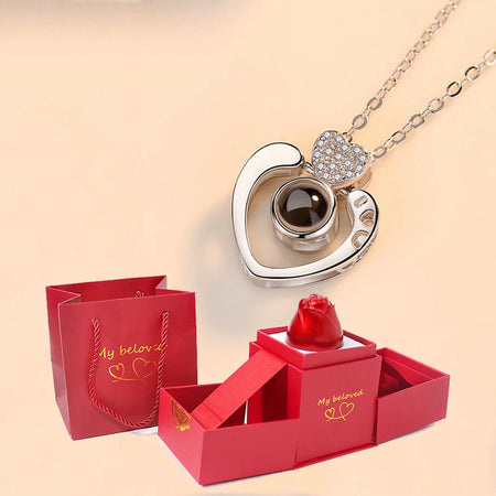 Love Projection Necklace - 100 Languages I Love You in Heart Pendant silver / 45cm