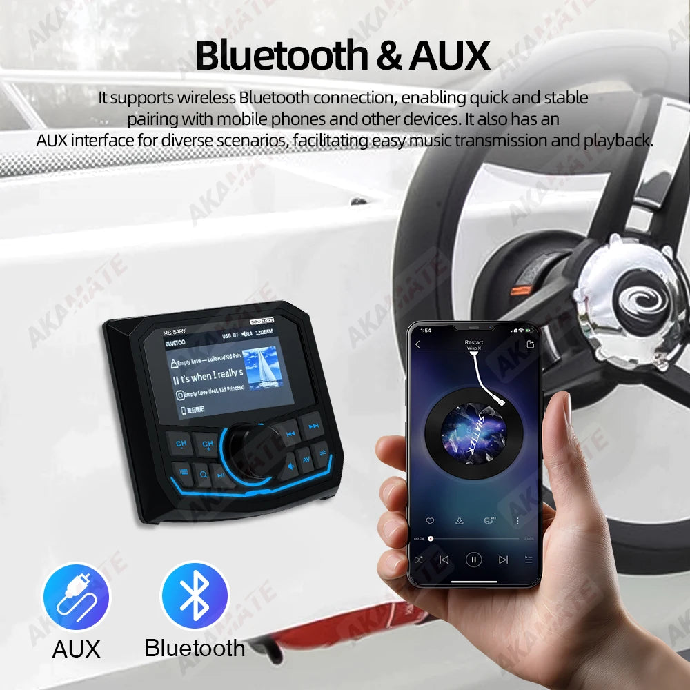 AKAMATE MS-54RV Boat Radio &ndash; Waterproof IPX5 Bluetooth