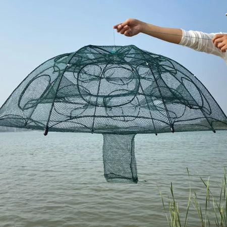 Portable Fishing Net: Foldable Nylon Fish Trap with 24 Holes