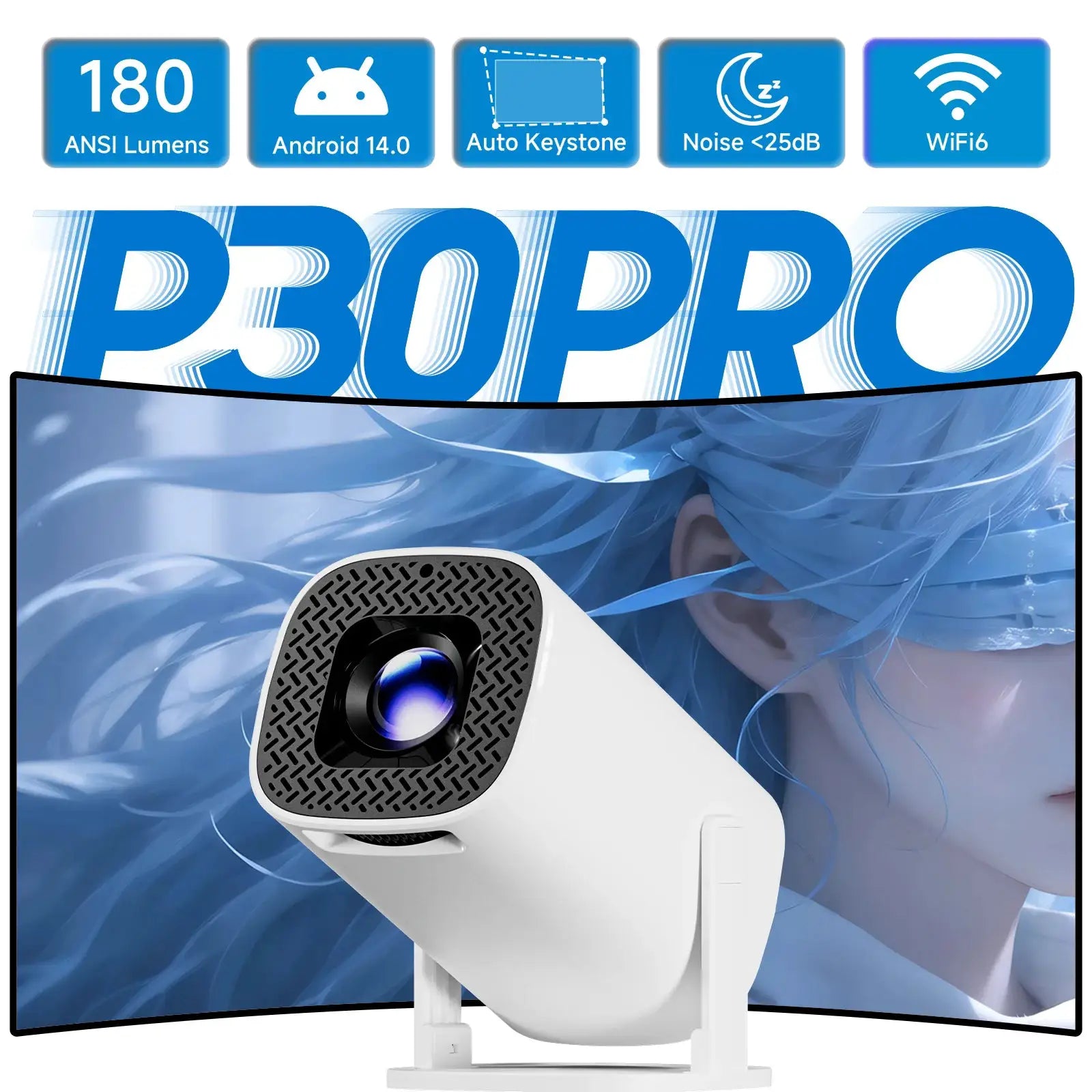 P30PRO Android 14 Smart Mini Projector 4K HD Video WiFi 6 Native 720p ...