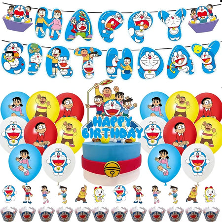 Doraemon Birthday Party Decoration Set with Banner, Cake Topper &amp; Balloons