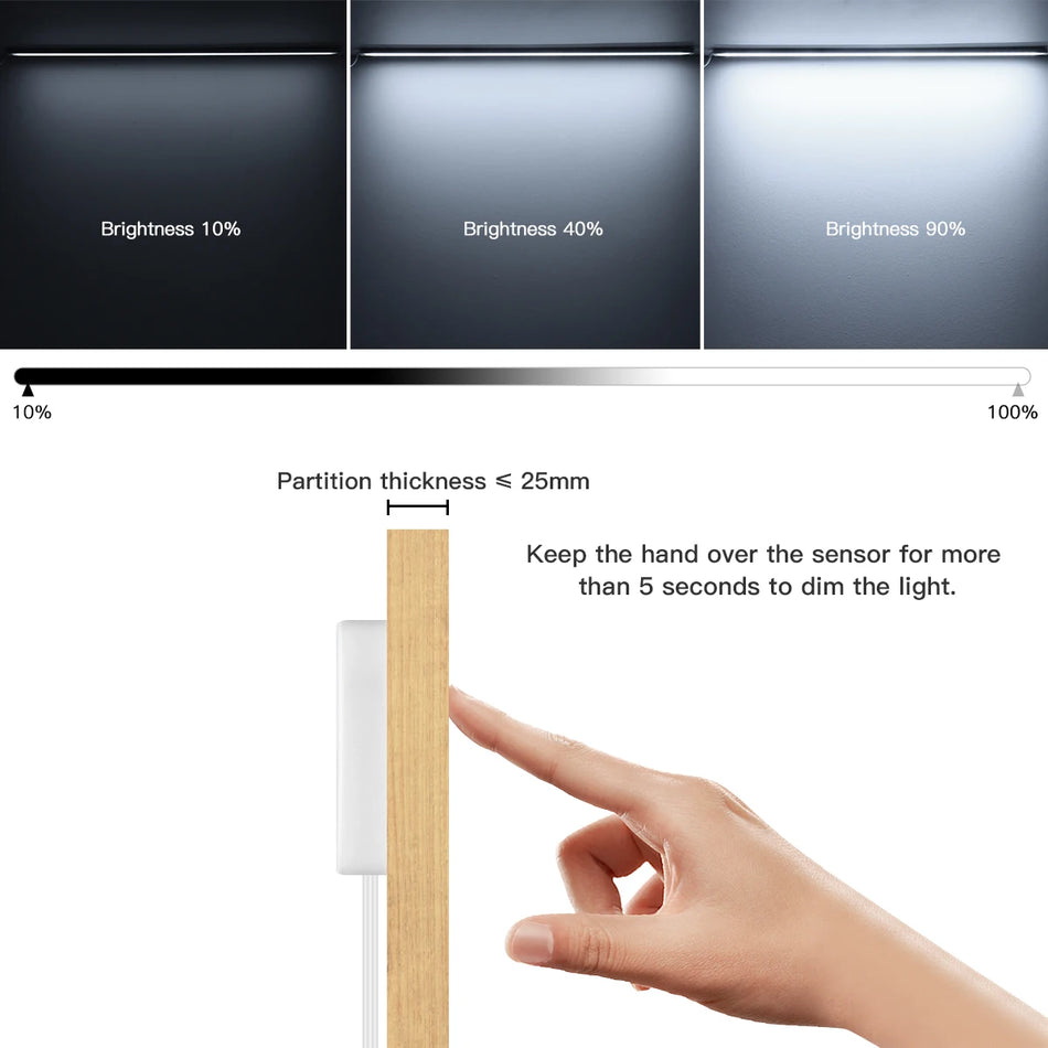 Under Cabinet LED Bar Light Linkable &ndash; Dimmable Wood Sensor