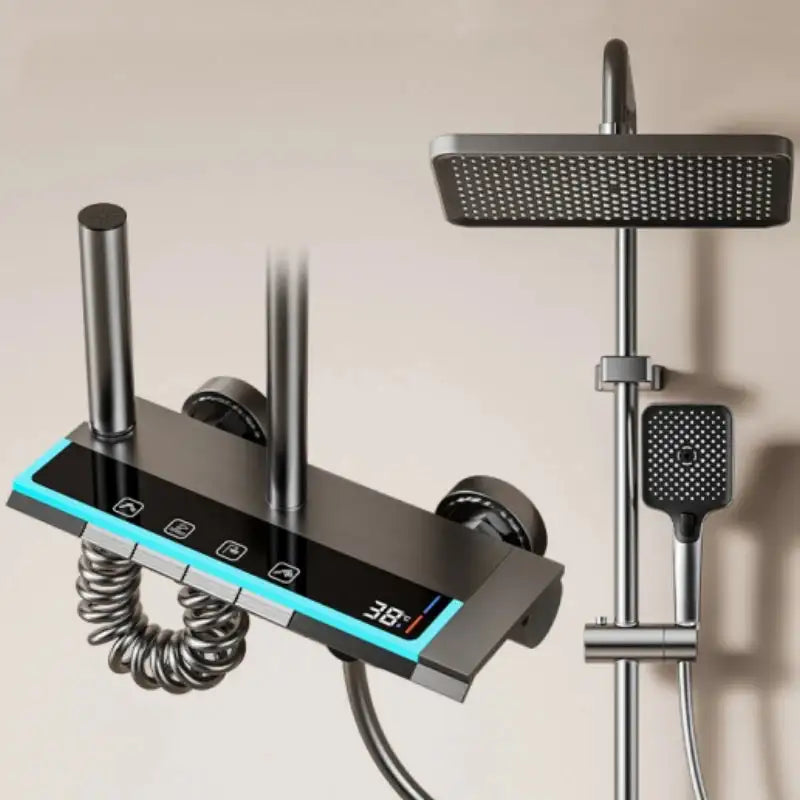 4 Functions Digital Temperature Shower System &ndash; Easy Install Hot Cold metal grey / Russian Federation