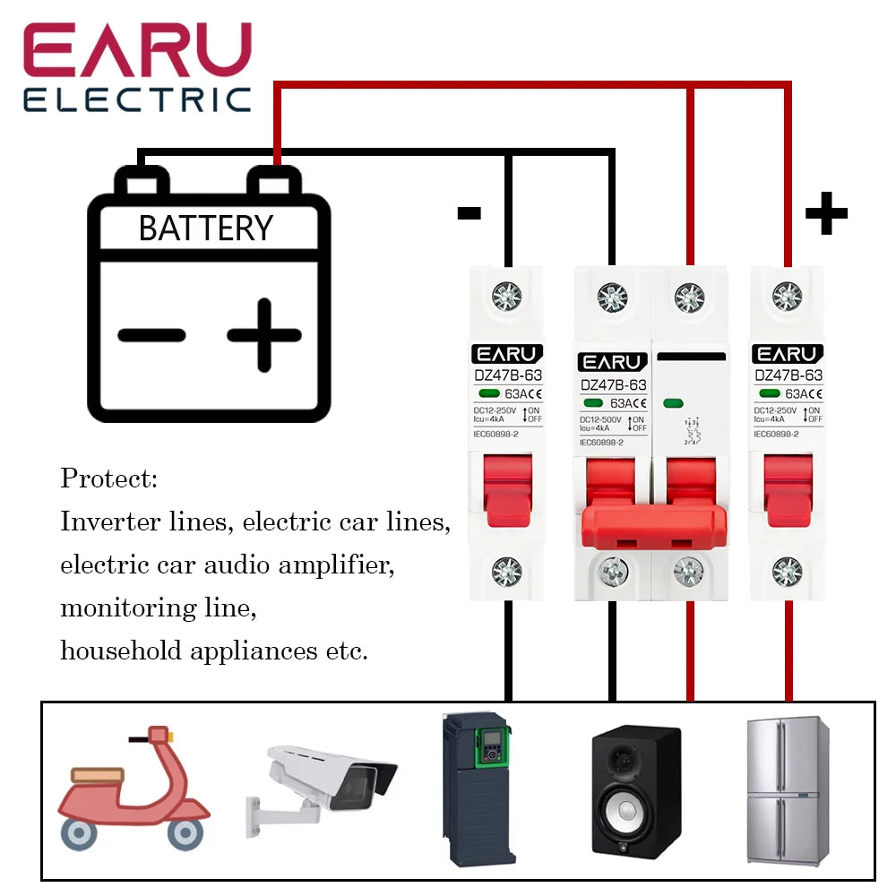 EARUELETRIC DZ47 Mini Circuit Breaker for DC Battery Protection