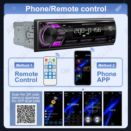 AKAMATE 1Din Car Radio MP3 Player &ndash; Bluetooth USB Charging