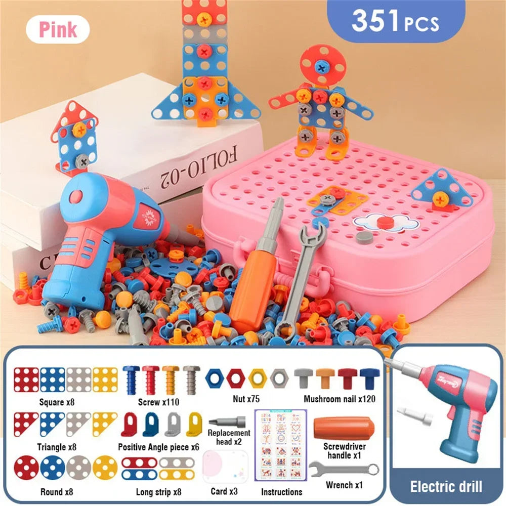 Electric Drill Assembly Toy Set &ndash; Educational Pretend Play pink 351pcs