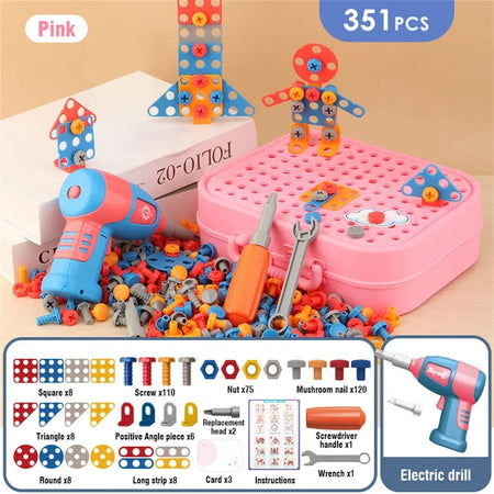 Electric Drill Assembly Toy Set &ndash; Educational Pretend Play pink 351pcs