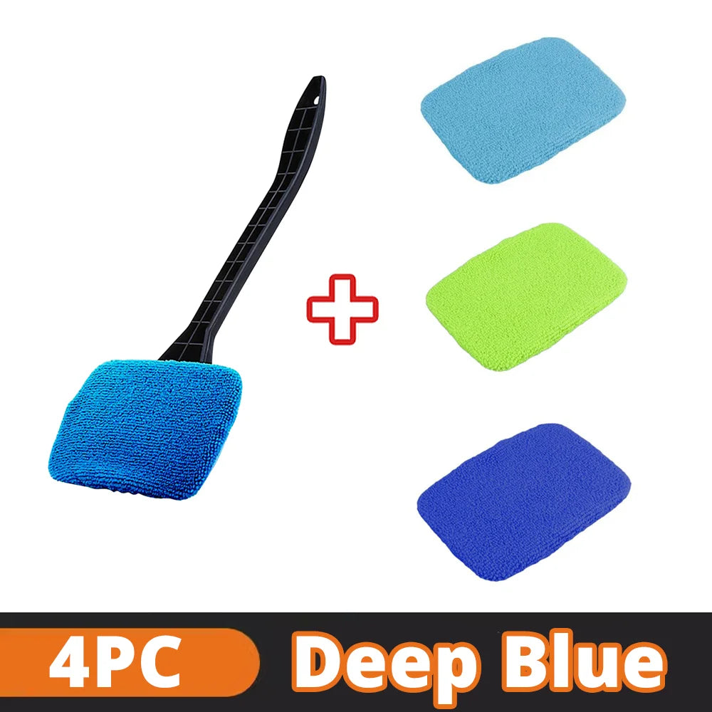 Brangdy Microfiber Car Window Cleaner Brush Kit 4PC-Blue Rag