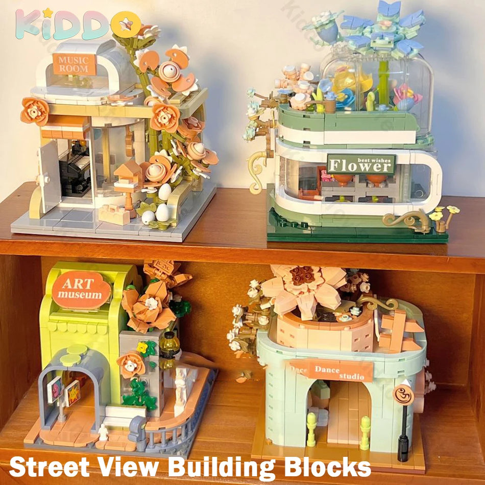 Σετ Μικρών Τουβλών Κατασκευής Ανθοπωλείου, Παιχνίδια Μοντέλου DIY Οδικής Όψης, Πλαστικό ABS