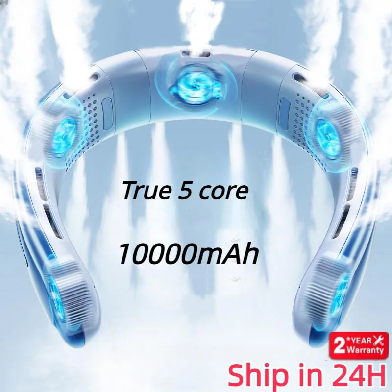 Ventilateur de cou portable 10000mAh USB rechargeable, 3 vitesses, ventilateur silencieux pour extérieur et maison