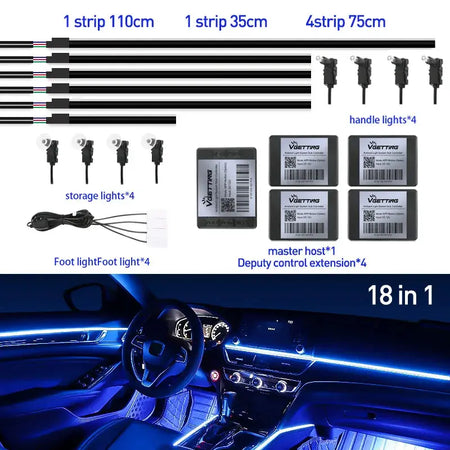 Full Color Streamer Car Ambient Lights RGB 64 Color Universal LED Interior Hidden Acrylic Strip Symphony Atmosphere Lamp by InterCyprus Trading Ltd