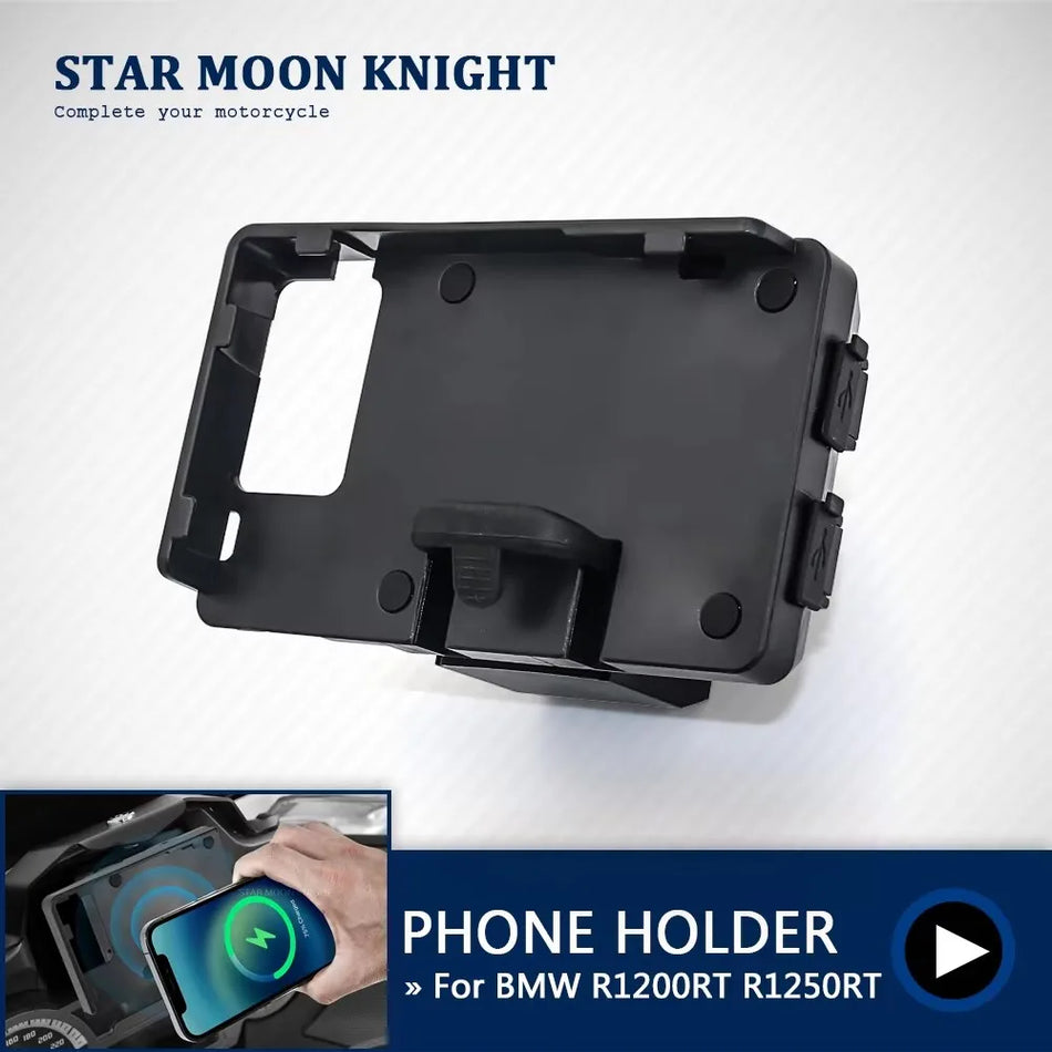 BMW R1250RT R1200RT telefona turētājs ar USB bezvadu uzlādi, ABS centrālās konsoles stiprinājums GPS un telefonam