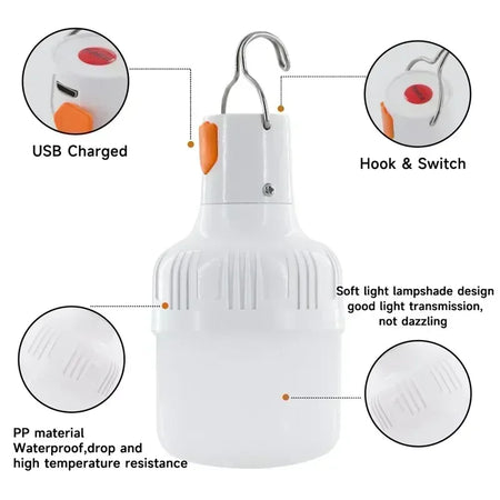 60W Rechargeable LED Light Bulb Lantern for Camping &amp; Emergencies