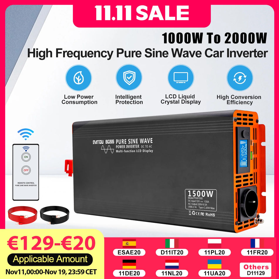 DATOUBOSS PSW Series Car Inverter, 4000W Pure Sine Wave, DC12-72V to 220-240V