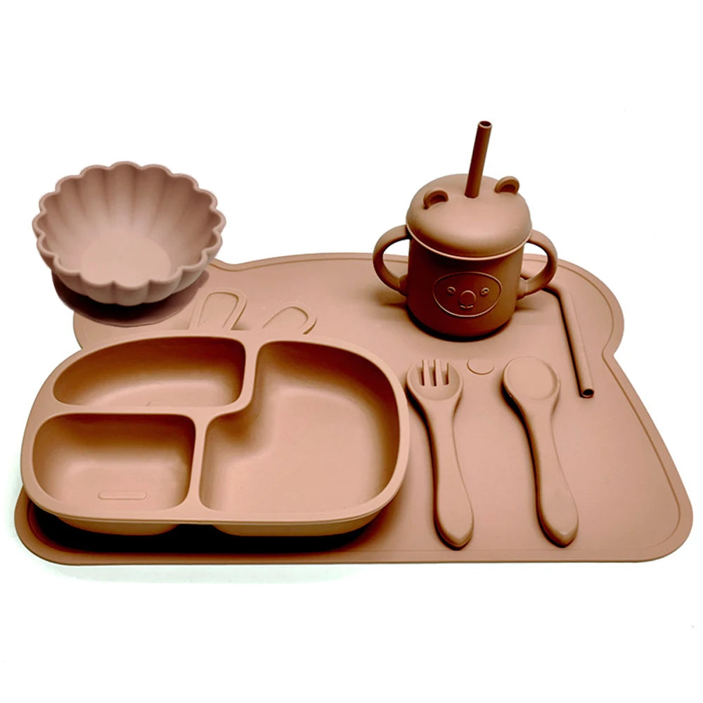 CZSAE Children's Tableware Set &ndash; Suction Cup Design for Easy Self-Feeding Peach color