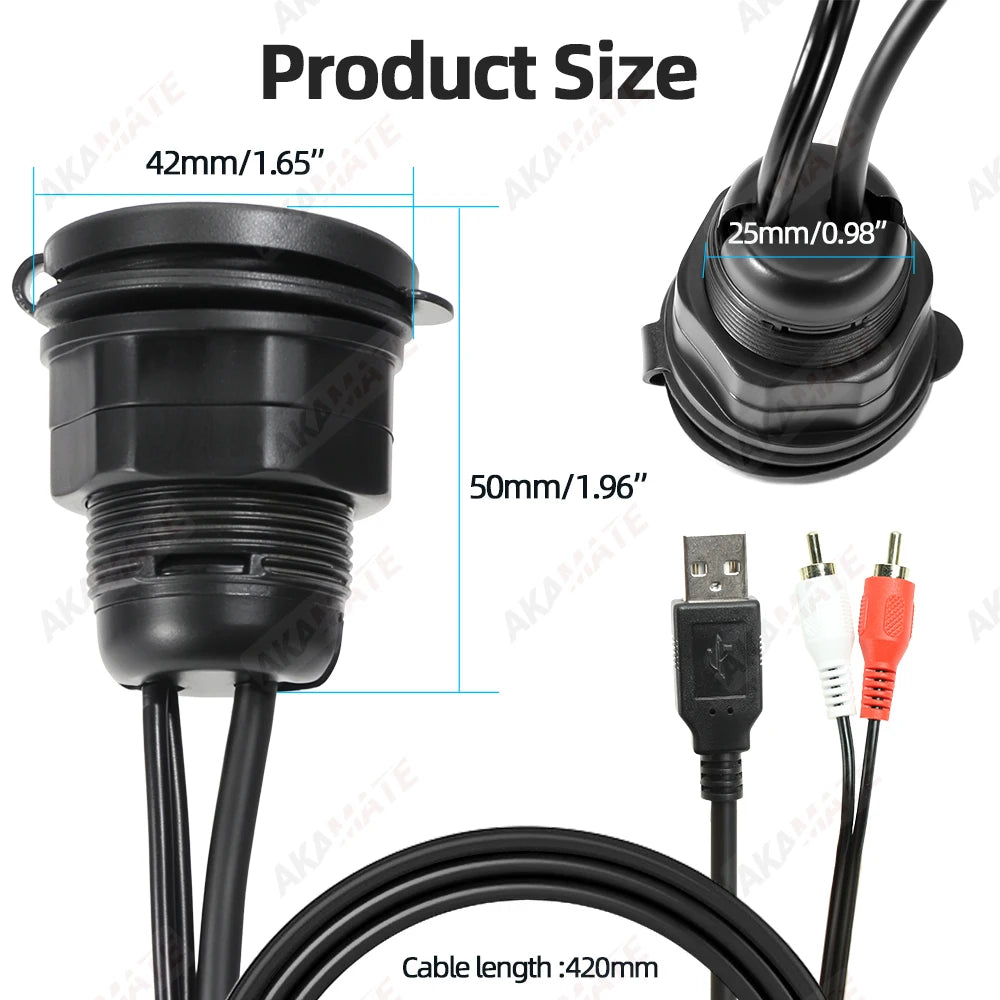 42cm AUX USB Extension Cable - Waterproof Car Radio