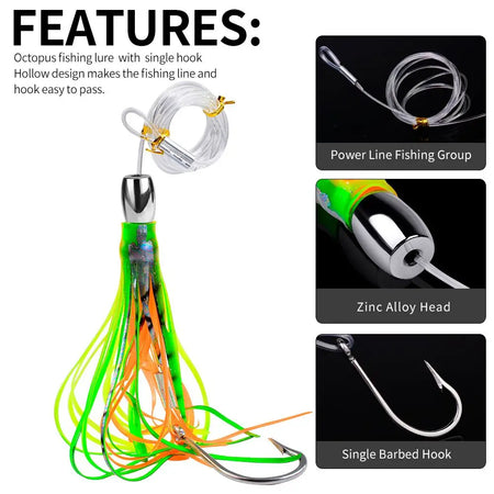 20cm Seawater Fishing Lure - Zinc Alloy Head, Octopus Squid Skirt Bait for Marlin &amp; Tuna