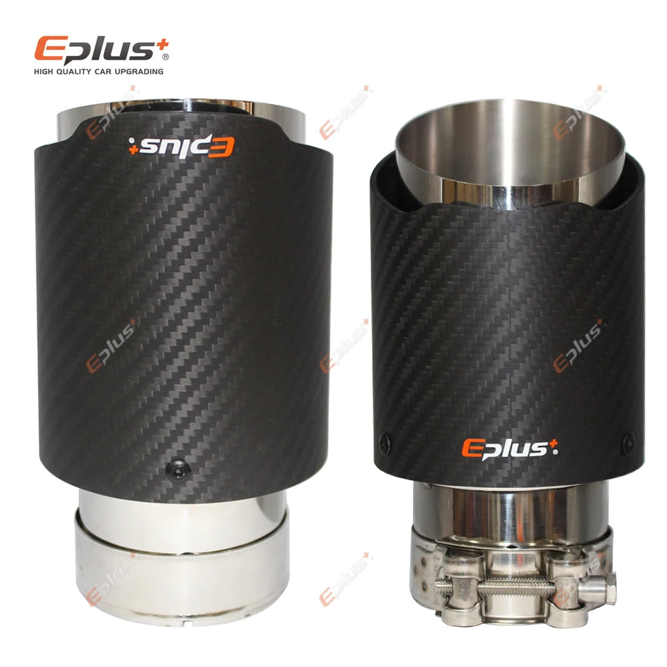 Matte Carbon Fiber Muffler Tip For Universal Rear Exhaust, Stainless Silver