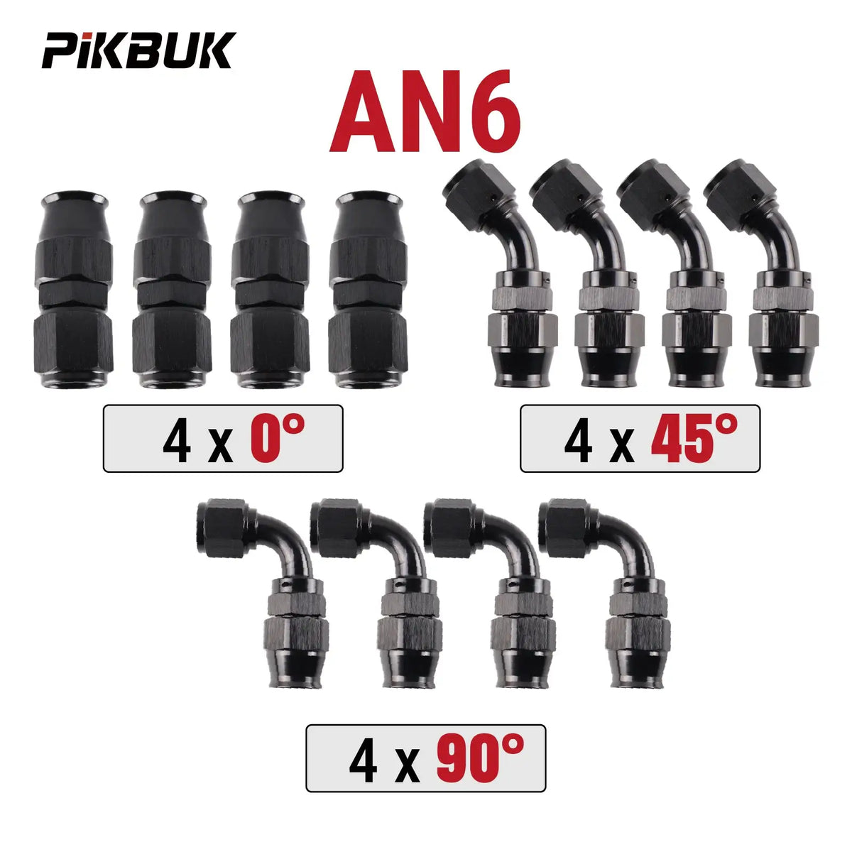 PIKBUK 12Pcs AN4/6/8/10/12 Universal Straight 45 90 Degree Reusable Hose End Fittings Adapter For Swivel PTFE Oil Fuel Line Pipe by InterCyprus Trading Ltd