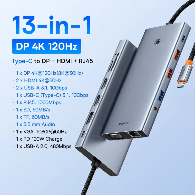 Baseus 13-in-1 Type C Hub with Dual HDMI, 8K Support and PD 100W Fast Charging 13-in-1 / CHINA