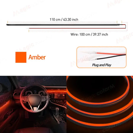 1.1M EL Wire Neon Ambient Light Car Interior Dashboard LED Decorative Lamp Universal DIY Flexible Hidden Cuttable Acrylic Strip by InterCyprus Trading Ltd