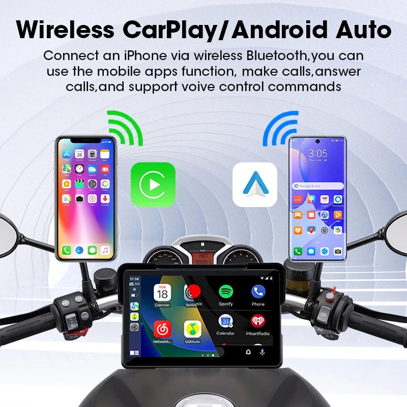 Vtopek 7 Inch Motorcycle DVR GPS Navigation &ndash; IPX7 Waterproof Wireless CarPlay and Android Auto