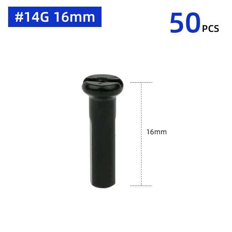 Brass Spoke Nipples Set &ndash; Durable Copper Construction for MTB and Road Bikes 14G 16mm Black 50PC / CHINA