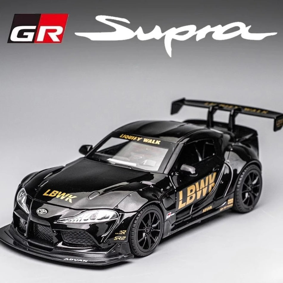 Mașină de jucărie din aliaj diecast la scară 1:22 Supra, cu sunet și lumini la retragere.