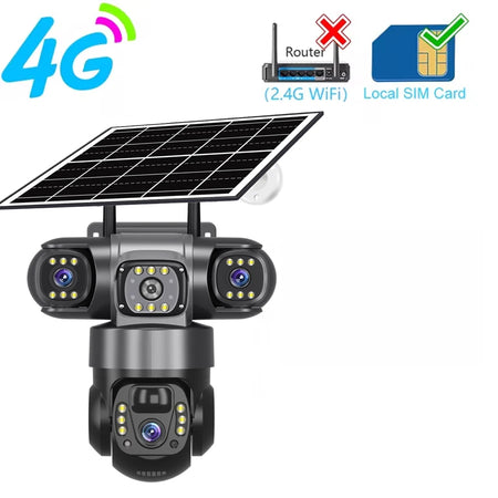 V380PRO 3 Lens WiFi Solar Camera 15MP 360 Outdoor Waterproof CCTV Night Vision Two-Way Audio Camera Mobile Tracking 4G IP Camera 4G Camera No Card