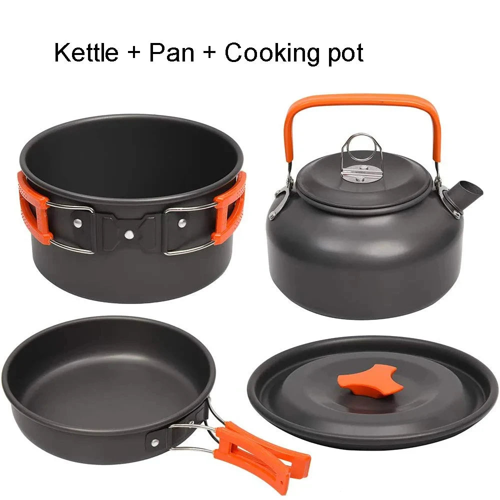 LISM Camping Cookware Set for 2-3 People - Lightweight Aluminium Cooking Pots and Teapot I