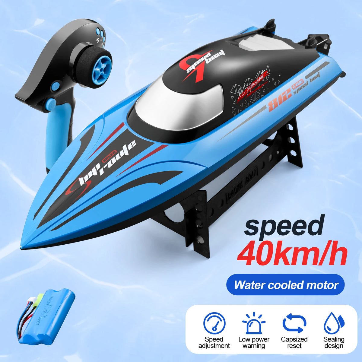 RC Boat 48Cm 40KmH High Speed &ndash; Waterproof Racing Ship blue 1b