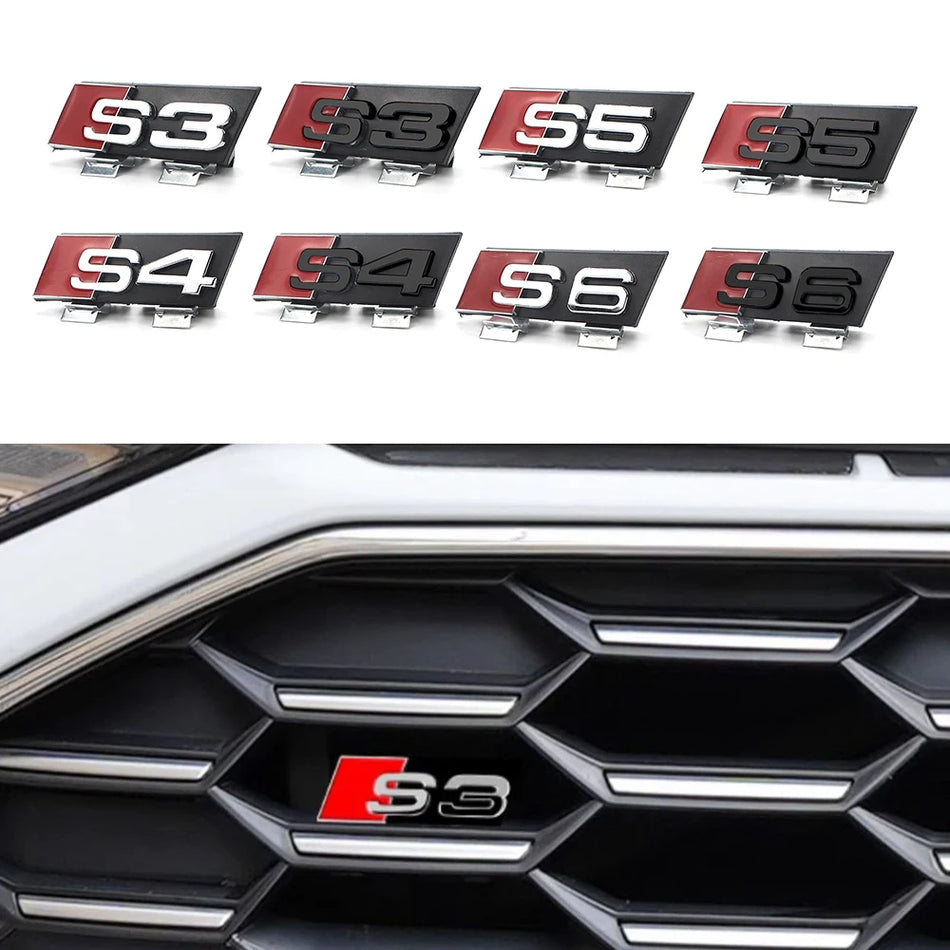 Logo-Abzeichen Waben-Grill für Audi S3 S4 S5 S6 23x100mm wetterbeständig Edelstahl-Finish