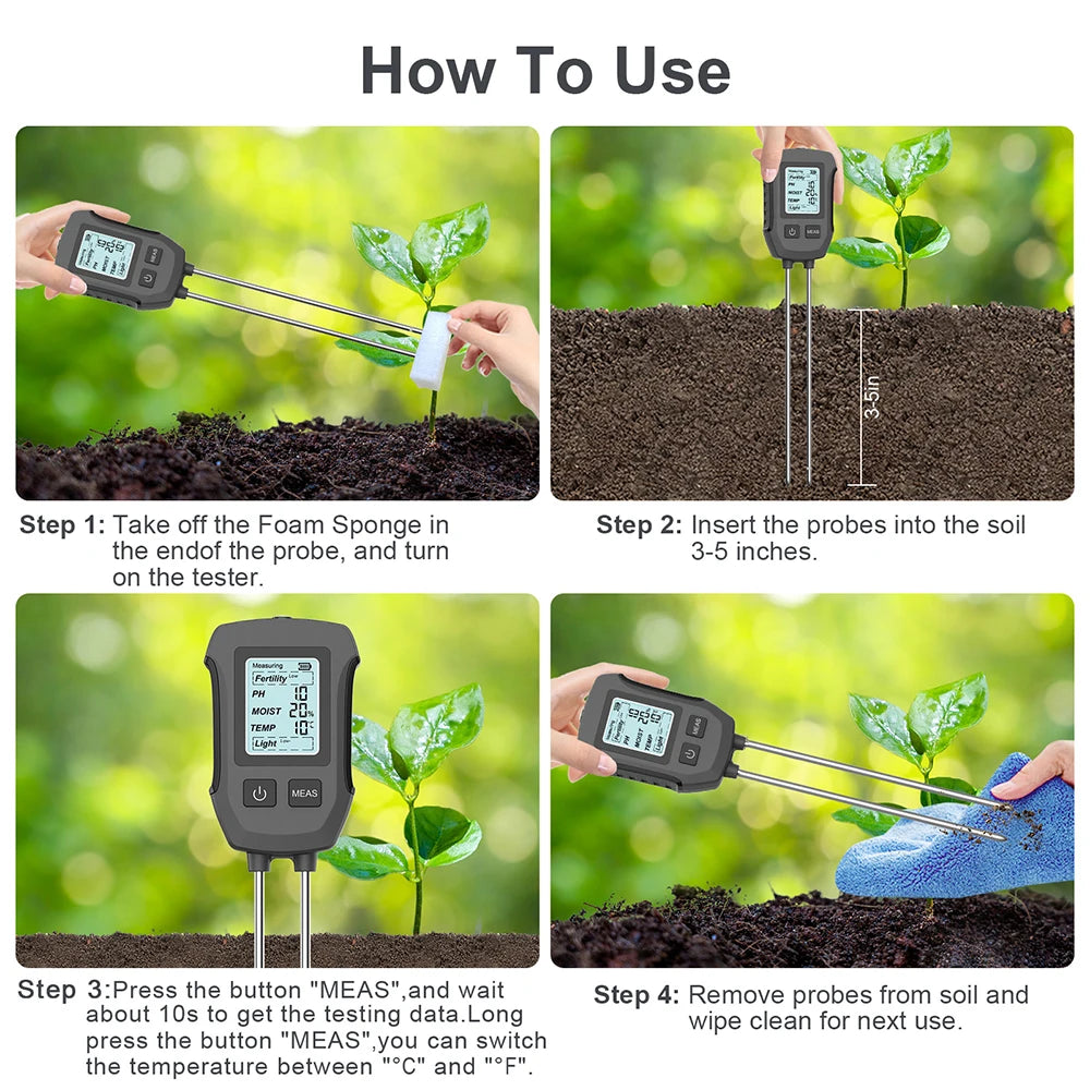 5 In 1 Digital Soil Tester &ndash; Bright Backlit Display