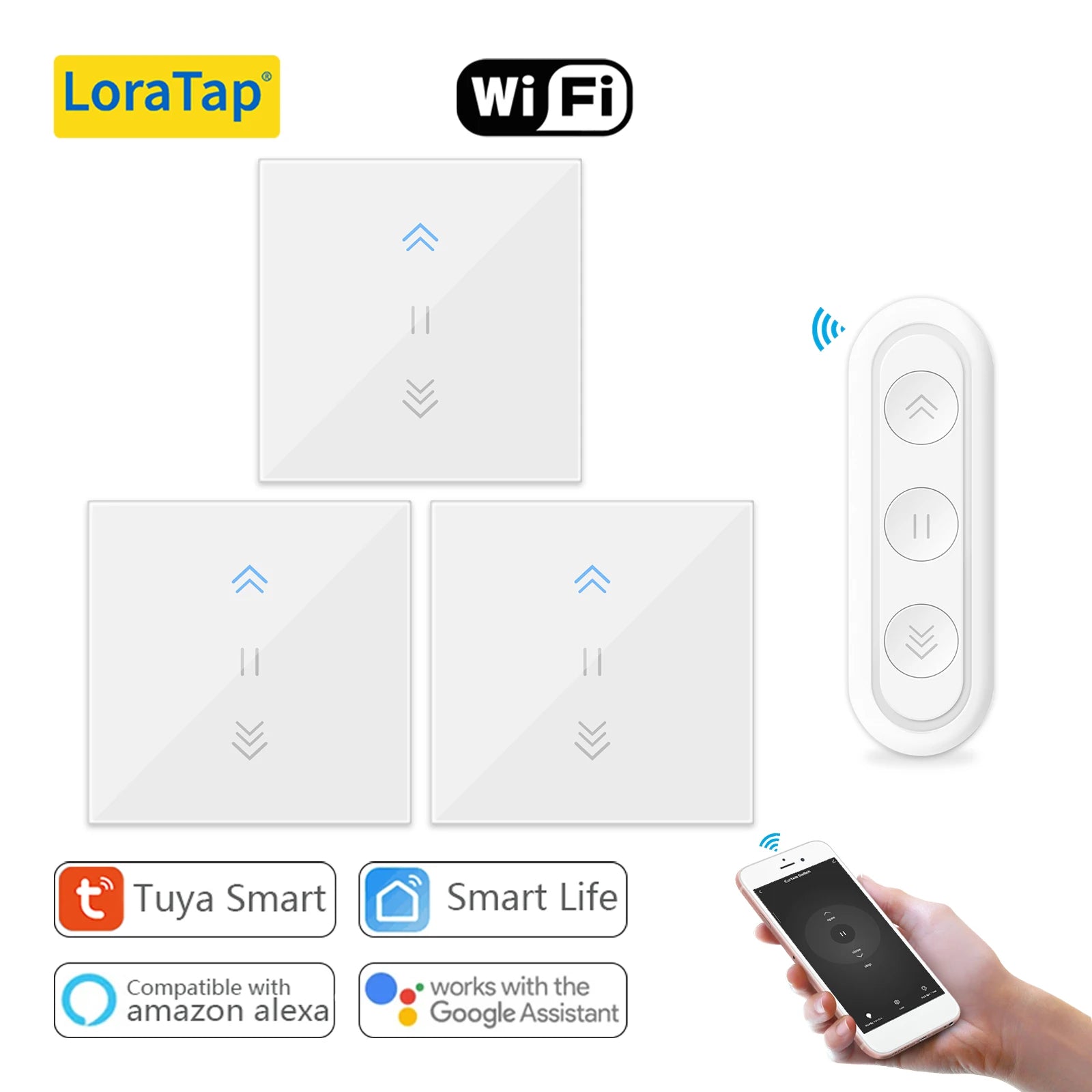 LoraTap Tuya Curtain Switch &ndash; WiFi Enabled With Google Home 1 Remote 3 Switches