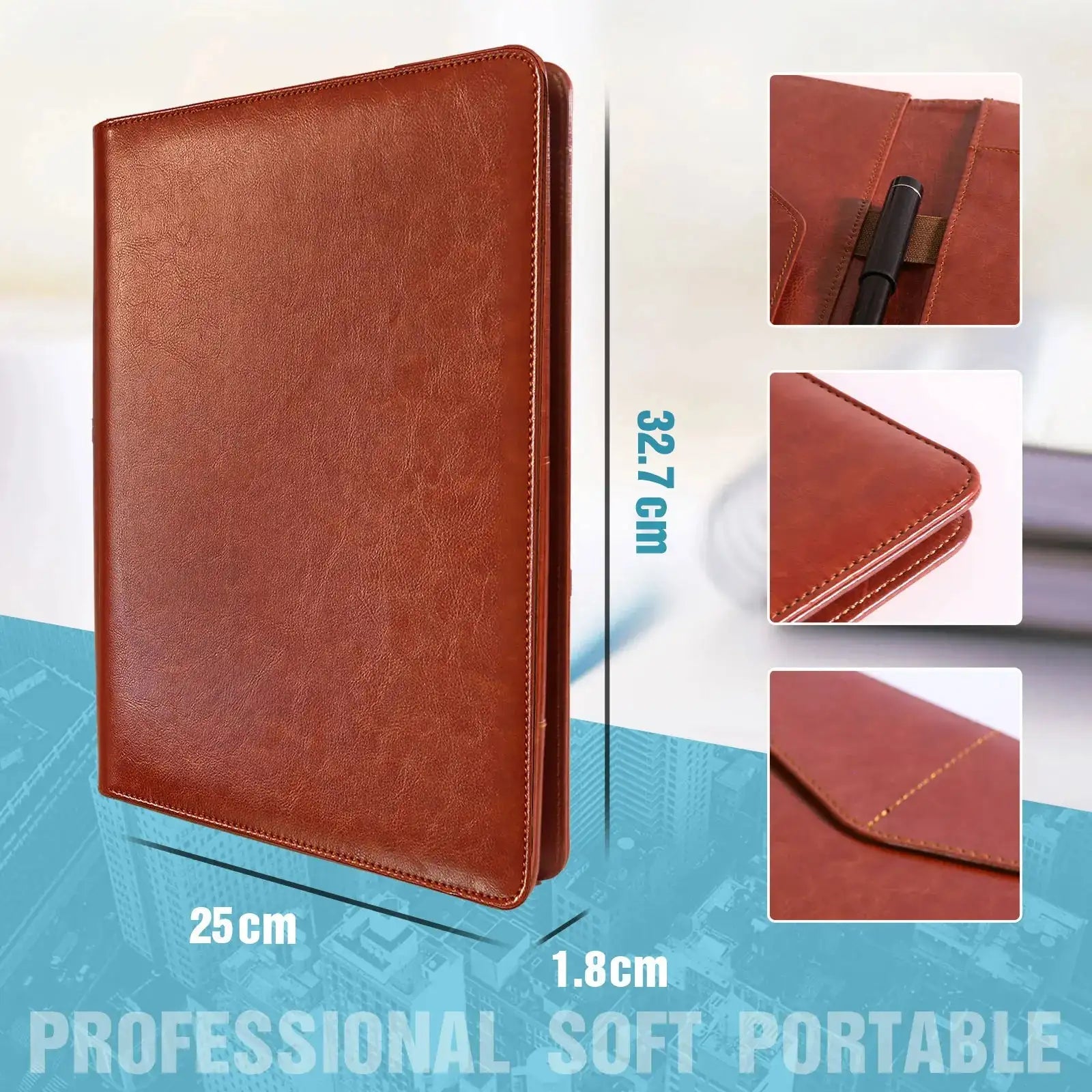 PU Leather A4 Multifunctional Conference Folder Pockets