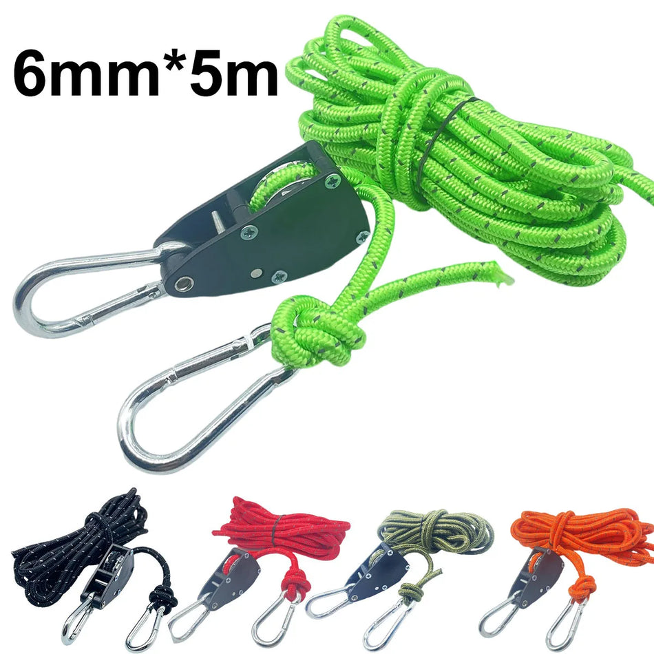 6mm Reflective Camping Tent Tie Down Rope with Pulley and Buckle