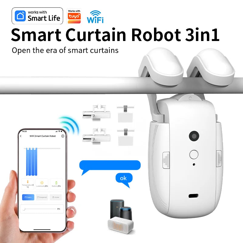 Smart Wi-Fi Curtain Controller 1/2pc No Installation Required App Control with Timer And Light Sensor Compatible with Roman Rod