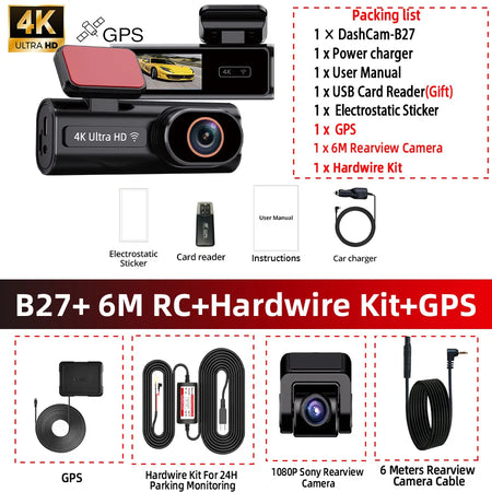 ACCEO Dash Cam WIFI GPS Mini Car DVR &ndash; 4K Front Dual With 6M RC-GPS-KIT / None