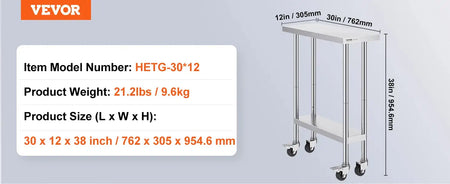 Stainless Steel Work Table Four Wheels 500 Lbs Load 30x12inch / UNITED KINGDOM